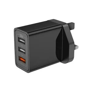 Platinum GLORY Series Wall Charger QC+2USB 5.1A - Black - P-CHRGLQCBK