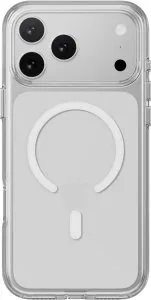 Mageasy bright m never yellowing protective clear case with independent metal buttons for iphone 17 pro max-transparent/white ring - MPH17M394WN25