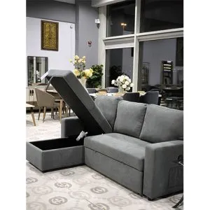 REVERSIBLE CHAISE SOFA WITH USB CHARGER AND SIDE BAGS