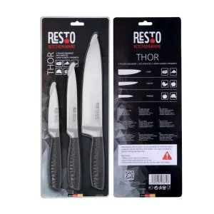 Resto Knife Set 3pcs – Stainless Steel Black Handle - 95502