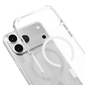 Mageasy bright m never yellowing protective clear case with independent metal buttons for iphone 17 pro max-transparent/white ring - MPH17M394WN25