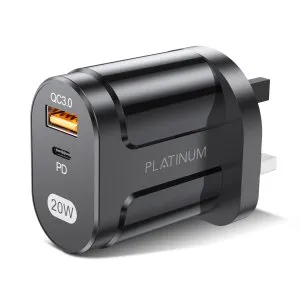 Platinum VITAL Series Wall Charger PD 20W+QC3.0 - Black - P-CHRVTPDQBK
