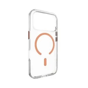 Mageasy bright m never yellowing protective clear case withindependent metal buttons for iphone 17 pro max-transparent/coral ring - MPH17M394CG25