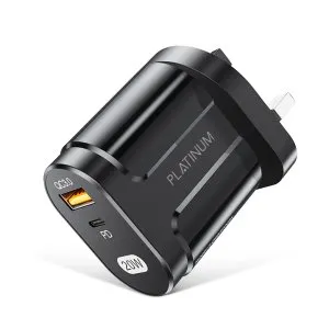 Platinum VITAL Series Wall Charger PD 20W+QC3.0 - Black - P-CHRVTPDQBK
